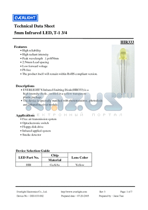 HIR datasheet - 5mm Infrared LED, T-1 3/4