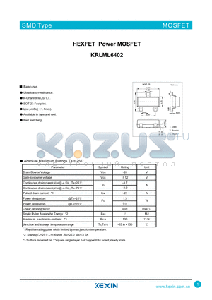 KRLML6402 datasheet - HEXFET Power MOSFET