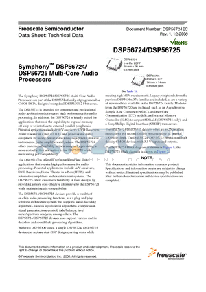 DSPB56724AG datasheet - Symphony DSP56724/DSP56725 Multi-Core Audio Processors