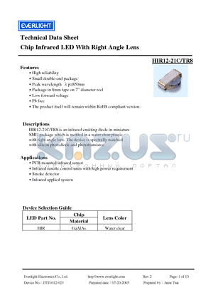 HIR12-21C datasheet - Chip Infrared LED With Right Angle Lens