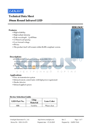 HIR1363C datasheet - 10mm Round Infrared LED