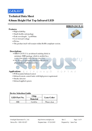 HIR19-21C datasheet - Technical Data Sheet 0.8mm Height Flat Top Infrared LED