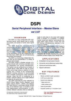 DSPI datasheet - Serial Peripheral Interface - Master/Slave