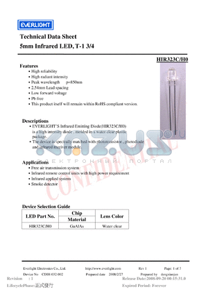 HIR323C-H0 datasheet - 5mm Infrared LED, T-1 3/4