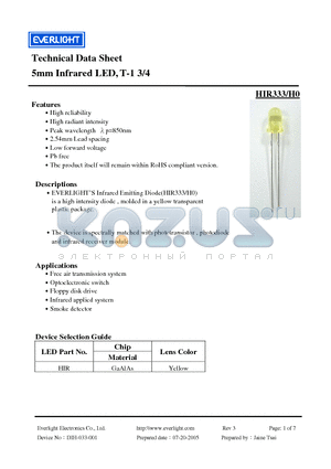 HIR333/H0 datasheet - 5mm Infrared LED, T-1 3/4