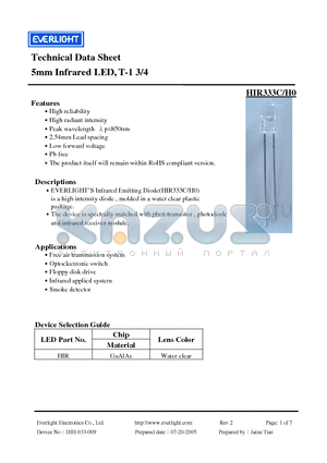 HIR333C datasheet - 5mm Infrared LED, T-1 3/4