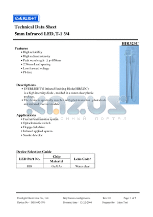 HIR323C datasheet - 5mm Infrared LED, T-1 3/4