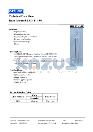 HIR333C-H0 datasheet - 5mm Infrared LED, T-1 3/4