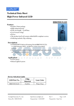 HIR5393C/L223 datasheet - High Power Infrared LED