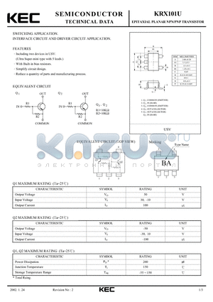 KRX101U datasheet - EPITAXIAL PLANAR NPN/PNP TRANSISTOR (SWITCHING, INTERFACE CIRCUIT AND DRIVER CIRCUIT)
