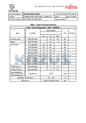 FAR-G5KK-911M50-D4KE datasheet - JCDMA/CDMA (B.W.27MHz  25MHz) Tx