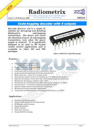 KRX416-000-DIL datasheet - Code-hopping decoder with 4 outputs
