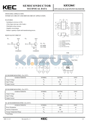 KRX206U datasheet - EPITAXIAL PLANAR NPN/PNP TRANSISTOR