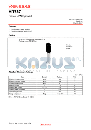 HIT667TZ-EQ datasheet - Silicon NPN Epitaxial