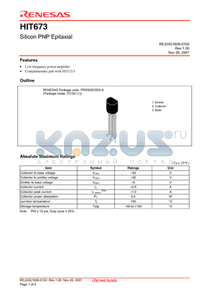 HIT673 datasheet - Silicon PNP Epitaxial