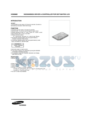 KS0068B-00 datasheet - 16COM/60SEG DRIVER & CONTROLLER FOR DOT MATRIX LCD