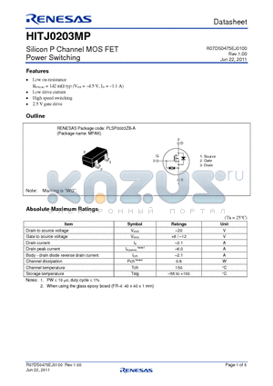 HITJ0203MPTL-HQ datasheet - Silicon P Channel MOS FET Power Switching