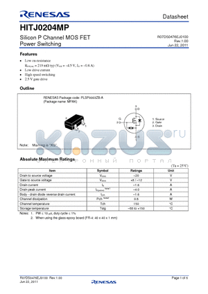 HITJ0204MPTL-HQ datasheet - Silicon P Channel MOS FET Power Switching