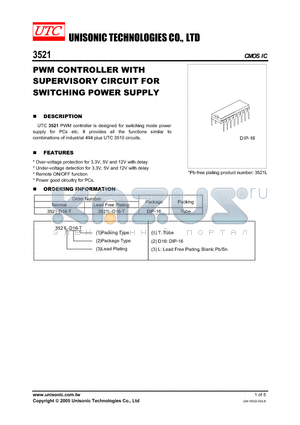 3521-D16-T datasheet - PWM CONTROLLER WITH SUPERVISORY CIRCUIT FOR SWITCHING POWER SUPPLY