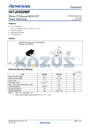 HITJ0302MPTL-HQ datasheet - Silicon P Channel MOS FET Power Switching