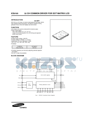 KS0105 datasheet - 32 CH COMMON DRIVER FOR DOT MATRIX LCD