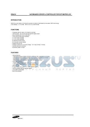 KS0074 datasheet - 34COM/80SEG DRIVER & CONTROLLER FOR DOT MATRIX LCD
