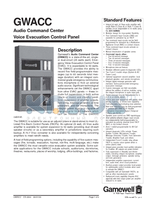 GWACC datasheet - Audio Command Center Voice Evacuation Control Panel