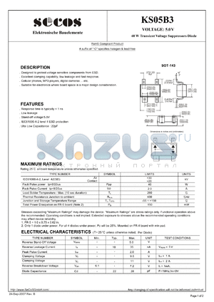 KS05B3 datasheet - 40 W Transient Voltage Suppressors Diode