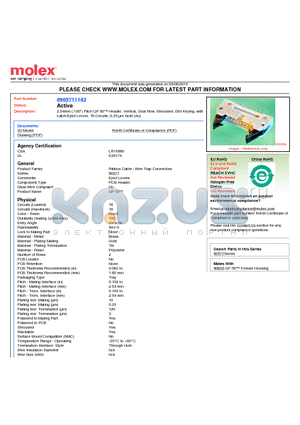 90571-1163 datasheet - 2.54mm (.100) Pitch QF-50 Header, Vertical, Dual Row, Shrouded, DIN Keying, with Latch/Eject Levers, 16 Circuits, 0.25 lm Gold (Au)