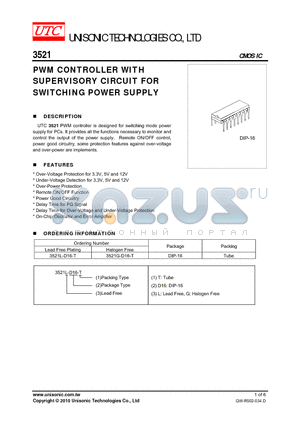3521L-D16-T datasheet - PWM CONTROLLER WITH SUPERVISORY CIRCUIT FOR SWITCHING POWER SUPPLY