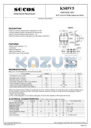 KS05V5 datasheet - 40 W Transient Voltage Suppressors Diode