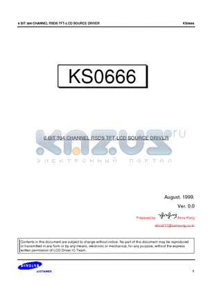 KS0666 datasheet - 6 BIT 384 CHANNEL RSDS TFT-LCD SOURCE DRIVER