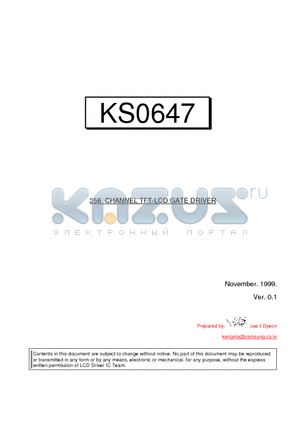 KS0647 datasheet - 256 CHANNEL TFT-LCD GATE DRIVER