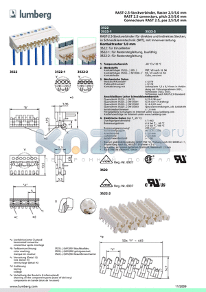 3522-205 datasheet - RAST-2.5-Steckverbinder, Raster 2,5/5,0 mm