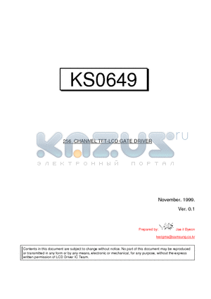 KS0649 datasheet - 256 CHANNEL TFT-LCD GATE DRIVER