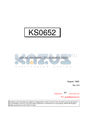 KS0652 datasheet - 6 BIT 300 / 309 CHANNEL TFT-LCD SOURCE DRIVER