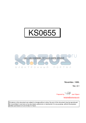 KS0655 datasheet - 120 / 128 CHANNEL TFT-LCD GATE DRIVER