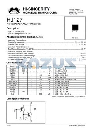 HJ127 datasheet - PNP EPITAXIAL PLANAR TRANSISTOR