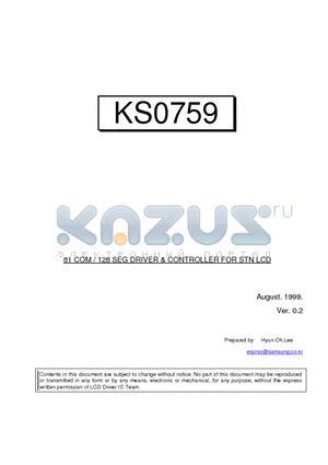 KS0759 datasheet - 81 COM / 128 SEG DRIVER & CONTROLLER FOR STN LCD