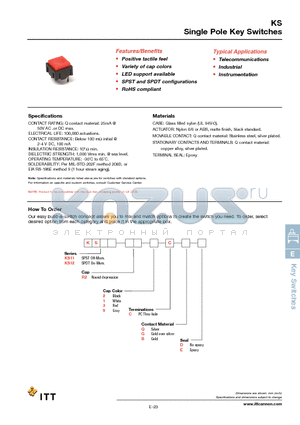 KS11R21CBD datasheet - Single Pole Key Switches