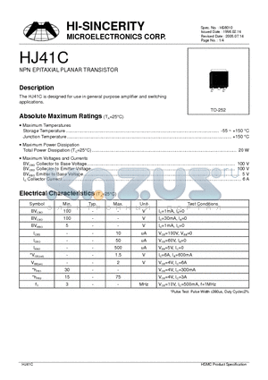 HJ41C datasheet - NPN EPITAXIAL PLANAR TRANSISTOR