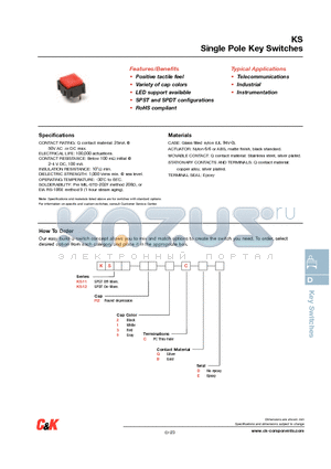 KS11R22CD datasheet - Single Pole Key Switches