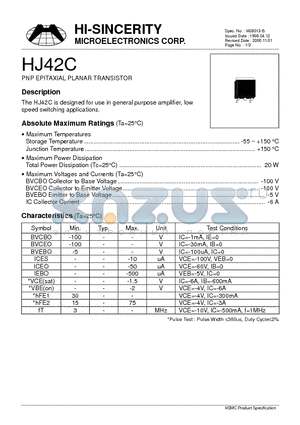 HJ42C datasheet - PNP EPITAXIAL PLANAR TRANSISTOR