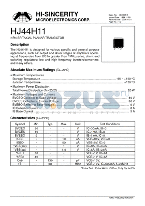 HJ44H11 datasheet - NPN EPITAXIAL PLANAR TRANSISTOR