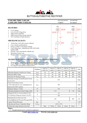 FARL2505 datasheet - BUTTON AUTOMOTIVE RECTIFIER