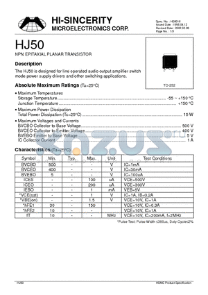 HJ50 datasheet - NPN EPITAXIAL PLANAR TRANSISTOR