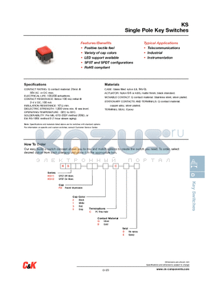 KS11R2CQD datasheet - Single Pole Key Switches