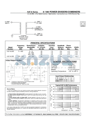 HJF-A-200 datasheet - 0 /180 POWER DIVIDERS/COMBINERS