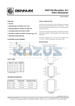 GX214-ACDB datasheet - GX214A Monolithic 4x1 Video Multiplexer