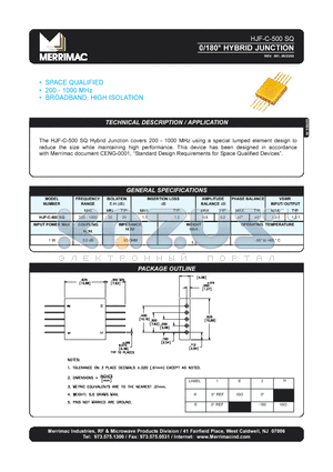 HJF-C-500SQ datasheet - 0/180` HYBRID JUNCTION